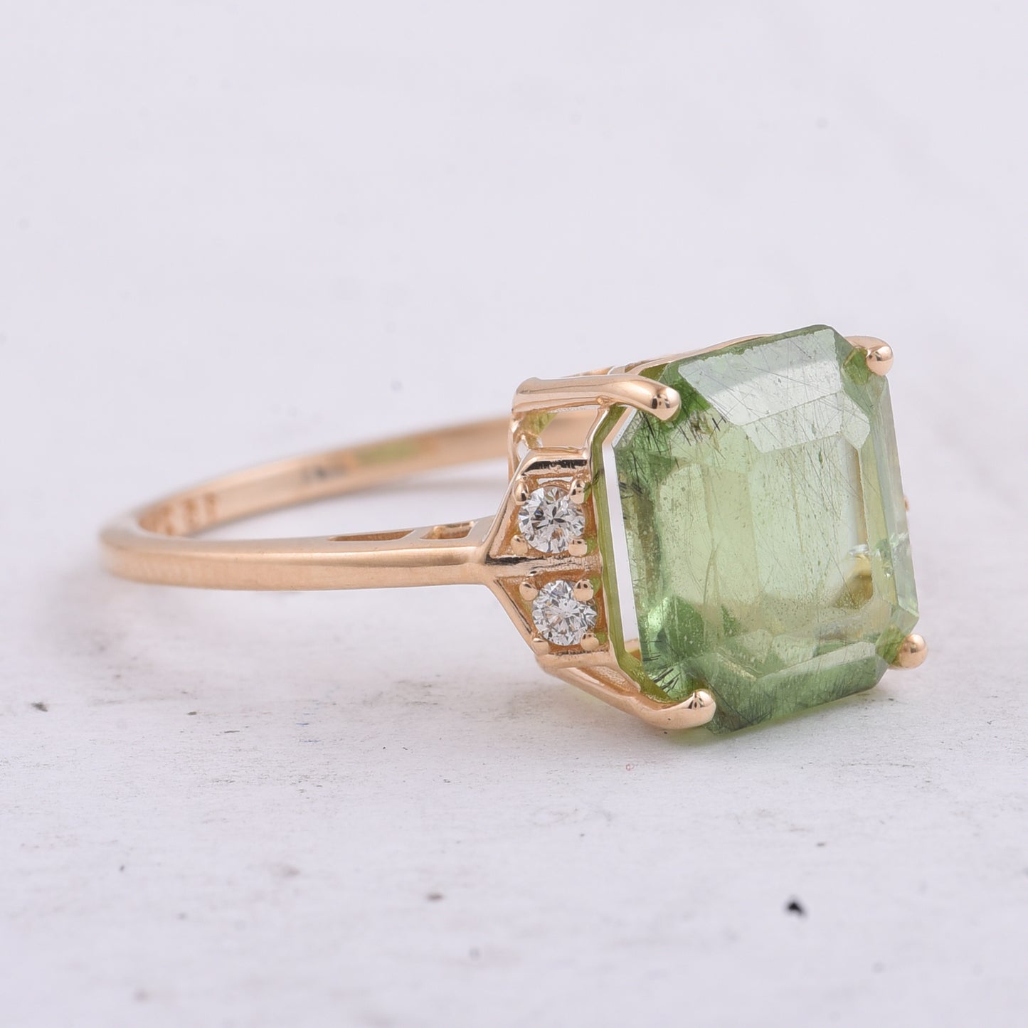 4.98 Ct Octagon Step Cut Natural Peridot 14K Gold Pendant