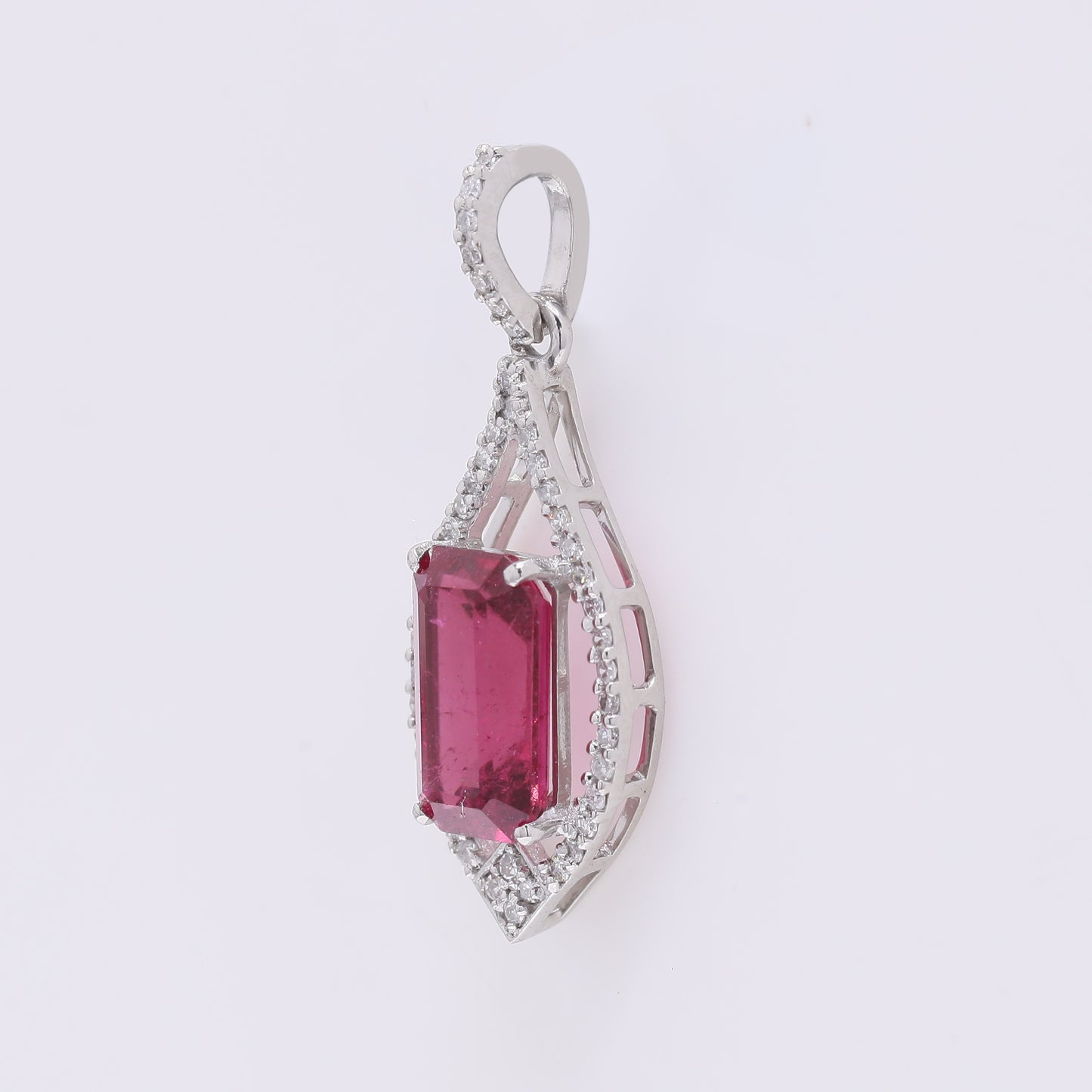 1.84 Ct Octagon Step Cut Natural Rubellite 950 Platinum Pendant
