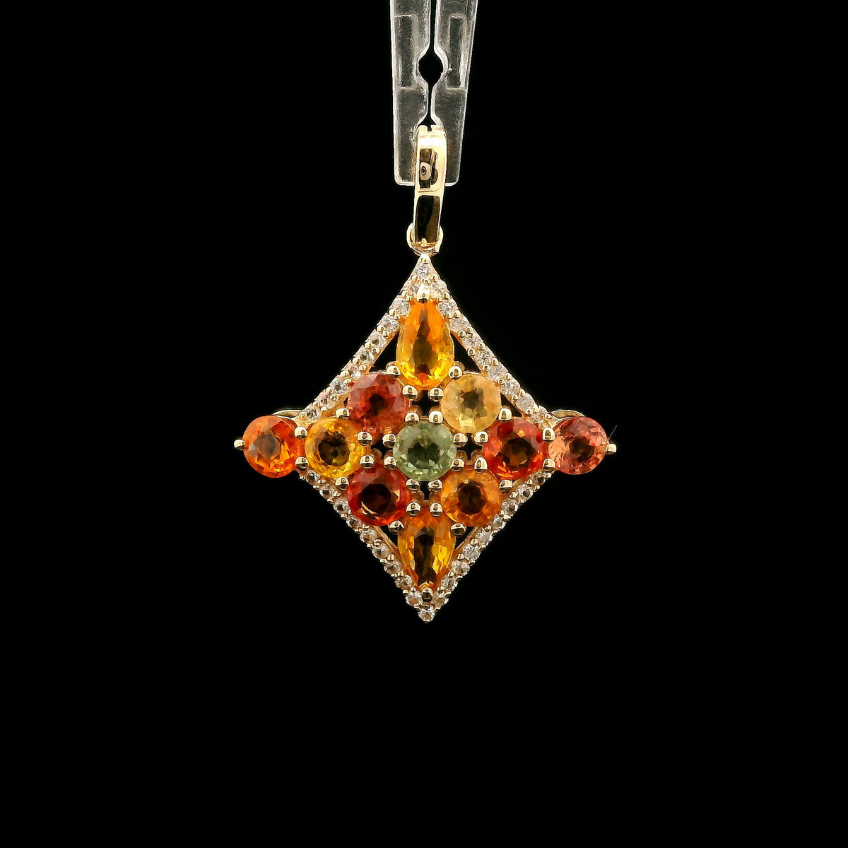 2.17 Ct Pear Multi Sapphire 14K Gold Pendant