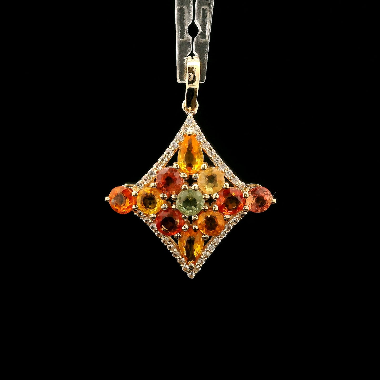 2.17 Ct Pear Multi Sapphire 14K Gold Pendant