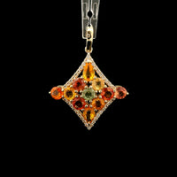 2.17 Ct Pear Multi Sapphire 14K Gold Pendant