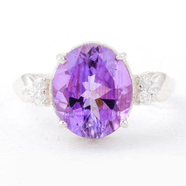 4.55 Ct Oval Amethyst, Cubic Zirconia, 925 Sterling Silver Ring