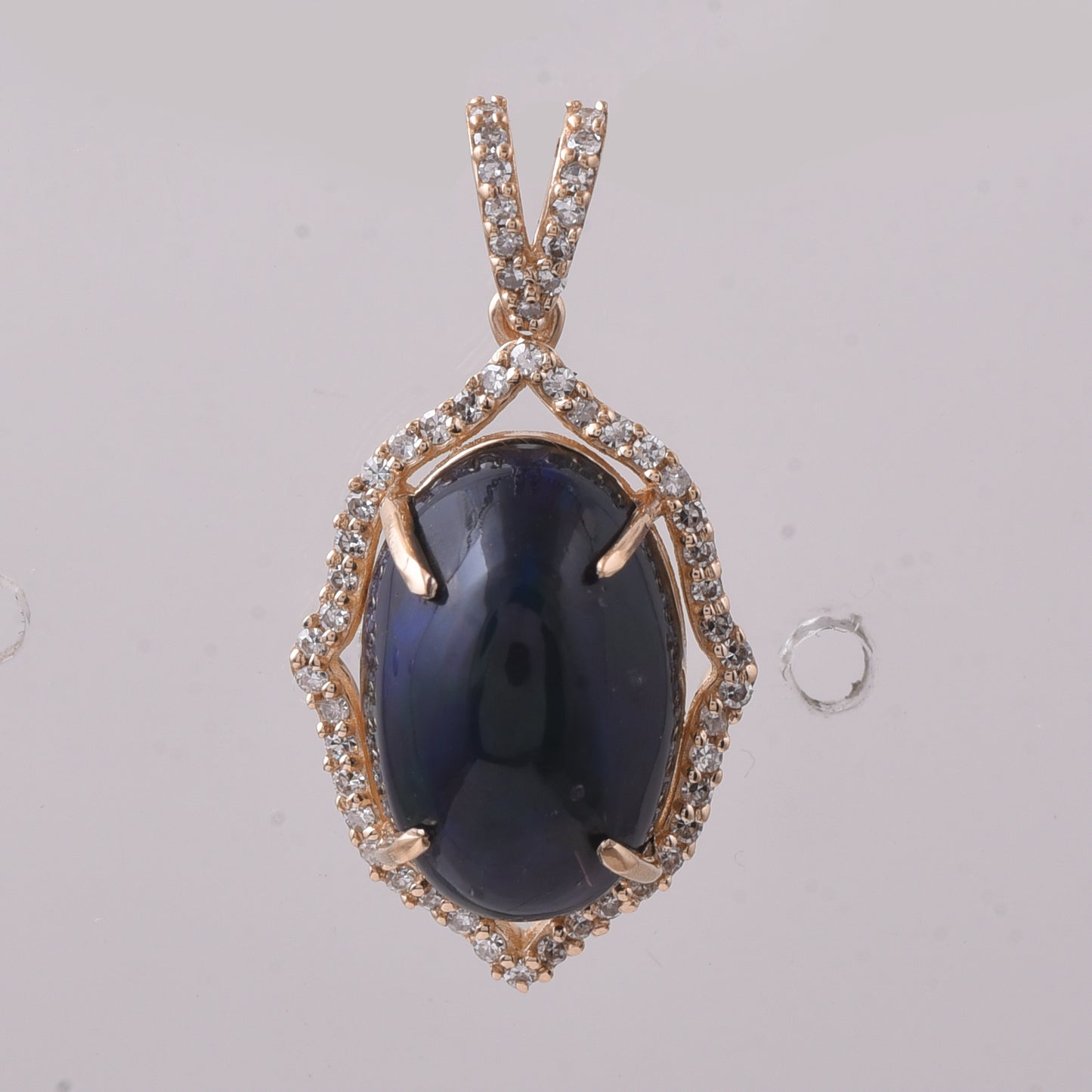3.57 Ct Oval Cabochon Cut Natural Black Opal 14K Gold Pendant