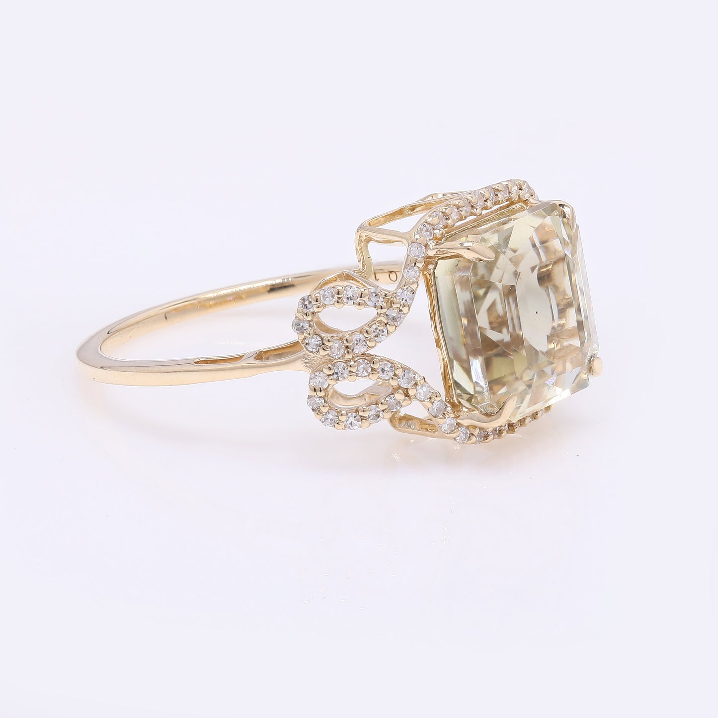 4.43 Ct Square Emerald Cut Natural Plagioclase Feldspar Sunstone 14K Gold Ring