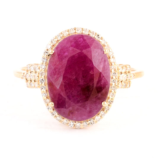 3.43 Ct Oval Mixed Cut Natural Corundum Ruby 14K Gold Ring