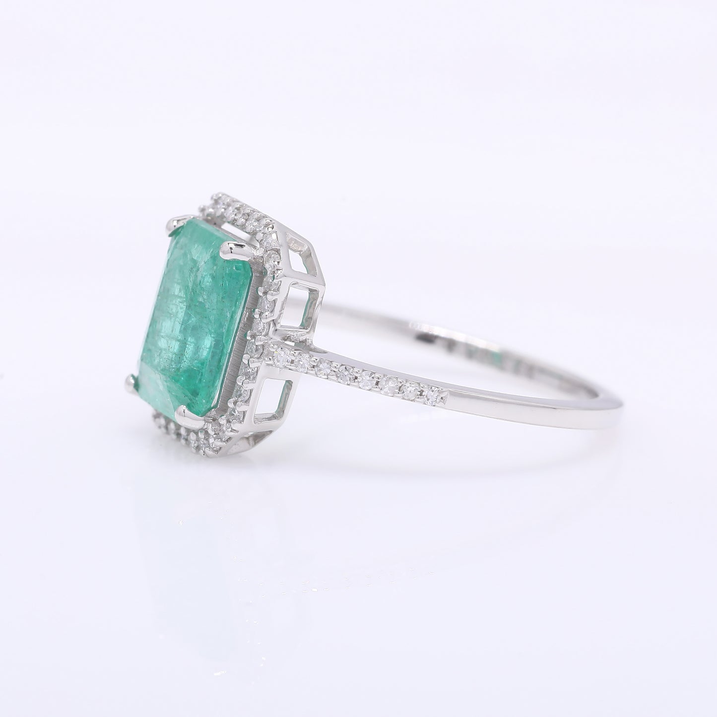 1.94 Ct Octagon Step Cut Natural Emerald 950 Platinum Ring
