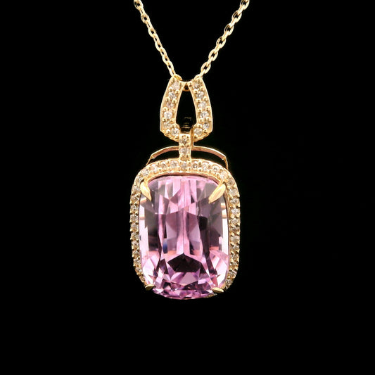 9.68 Ct Cushion Kunzite 14K Gold Pendant