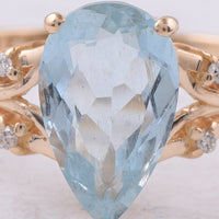 1.61 Ct Pear Natural Aquamarine 14K Gold Ring