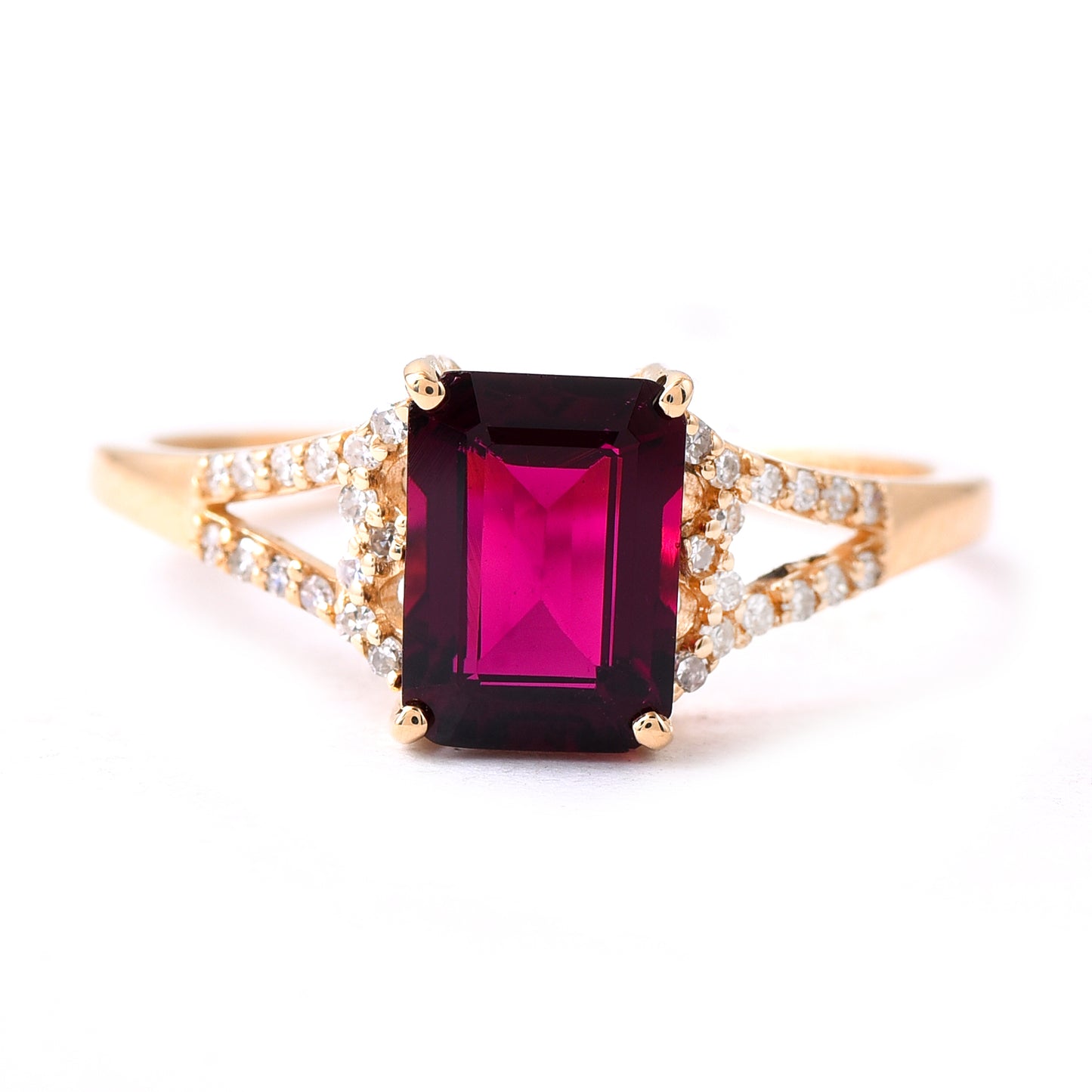 1.54 Ct Octagon Step Cut Natural Rubellite 14K Gold Ring