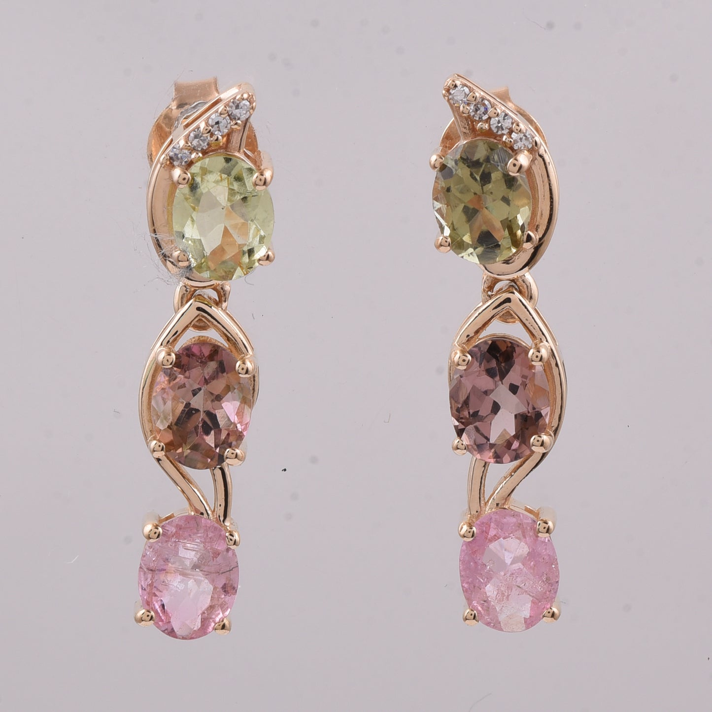 1.85 Ct Oval Natural Multi-Coloured Tourmaline 14K Gold Earrings