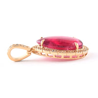 4.99 Ct Pear Cabochon Natural Rubellite 14K Gold Pendant