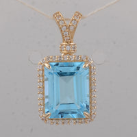 4.25 Ct Octagon Blue Topaz 9K Gold Pendant
