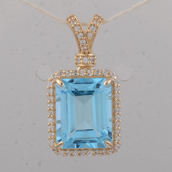 4.25 Ct Octagon Blue Topaz 9K Gold Pendant