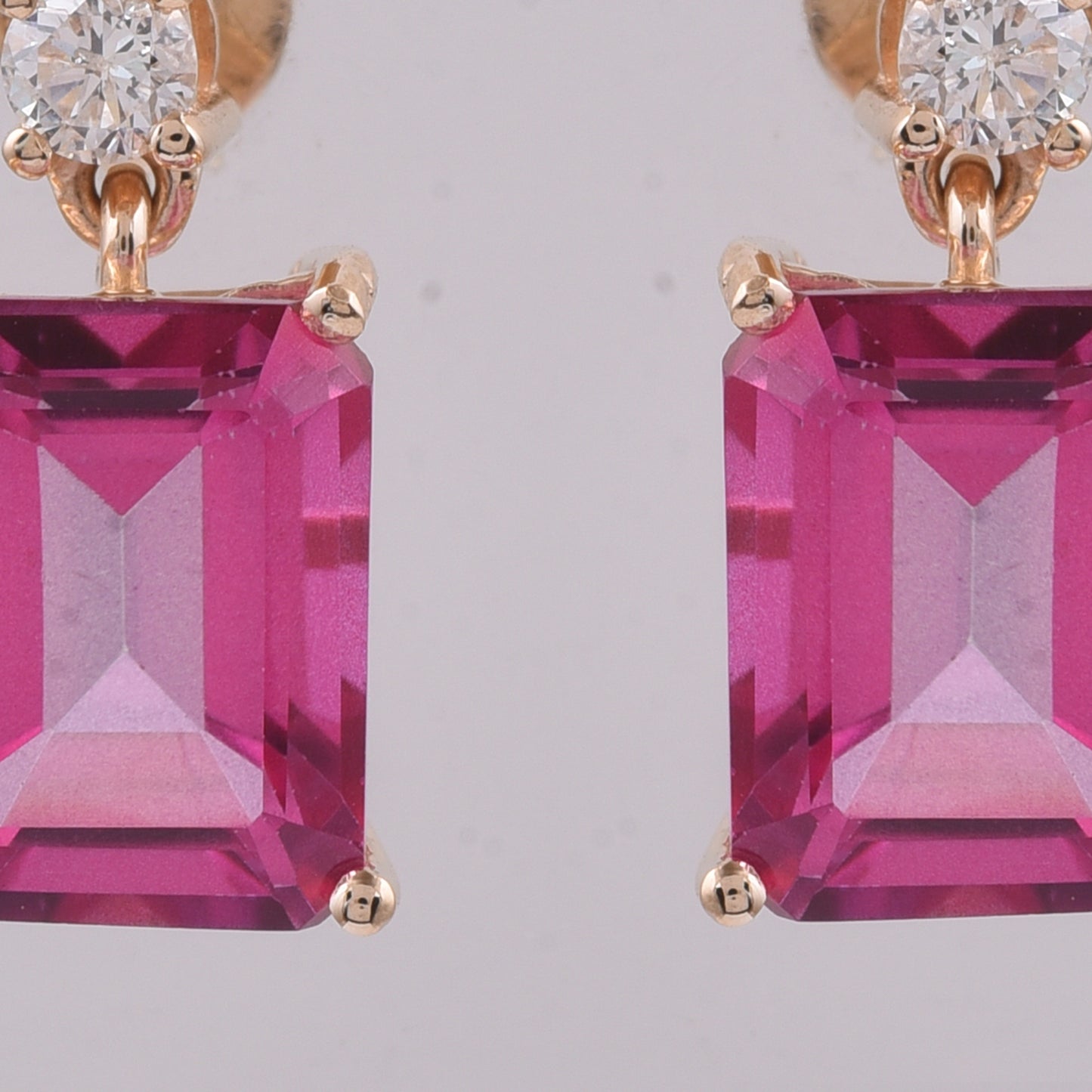6.41 Ct Octagon Step Cut Natural Pink Topaz 14K Gold Earrings