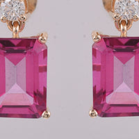 6.41 Ct Octagon Step Cut Natural Pink Topaz 14K Gold Earrings