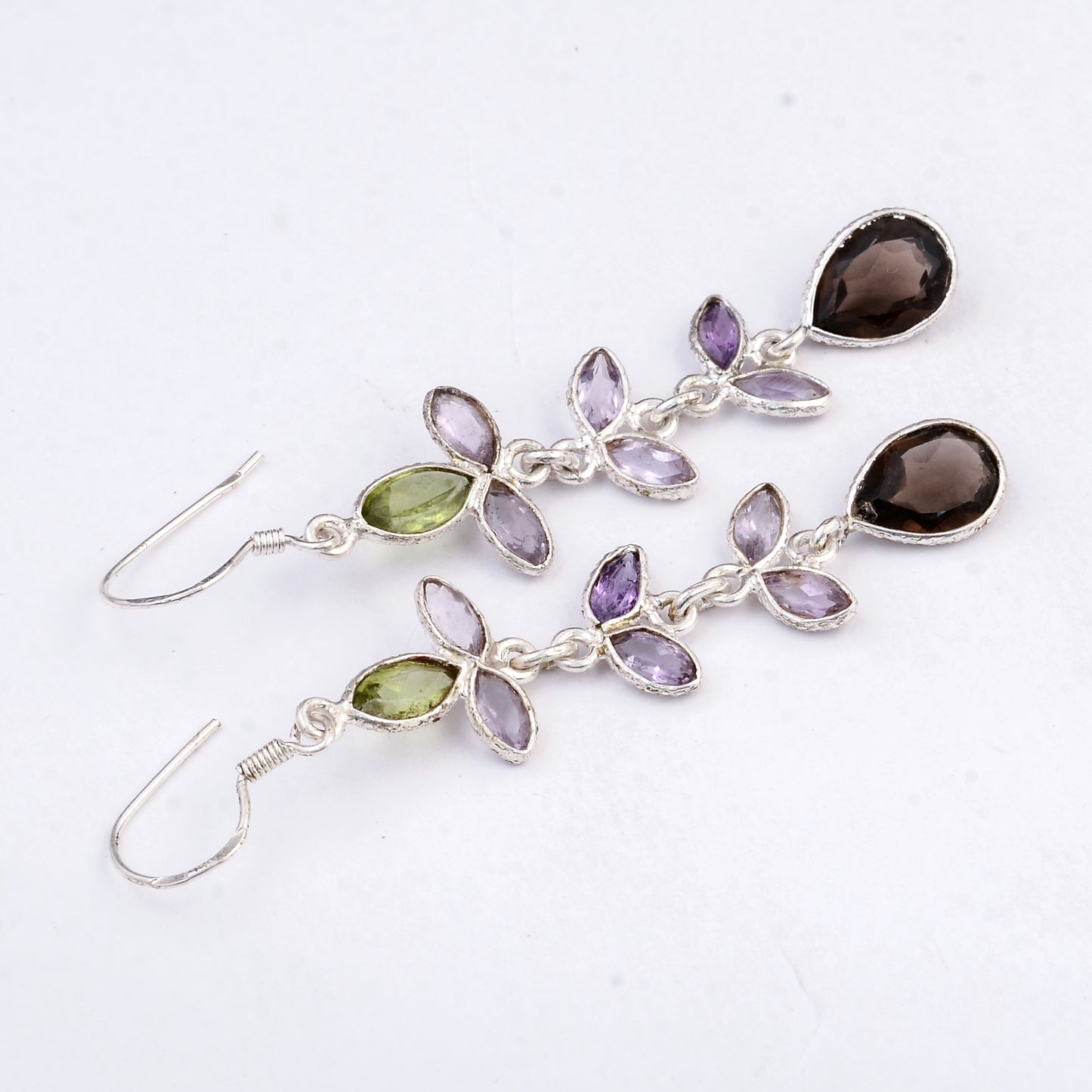 10.18 Ct Smoky Quartz, Peridot 925 Sterling Silver Earrings