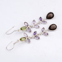 10.18 Ct Smoky Quartz, Peridot 925 Sterling Silver Earrings