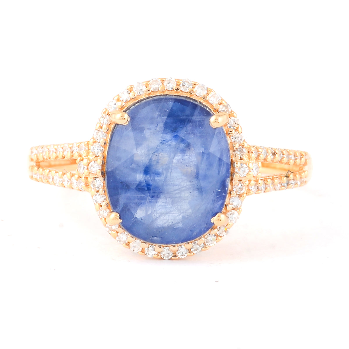 3.76 Ct Oval Mixed Cut Natural Sapphire 14K Gold Ring