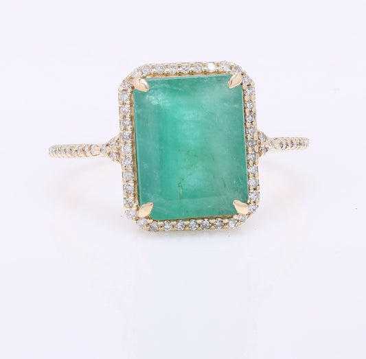 4.37 Ct Octagon Step Cut Natural Emerald 14K Gold Ring