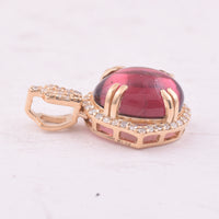 2.82 Ct Oval Cabochon Cut Natural Rubellite 14K Gold Pendant