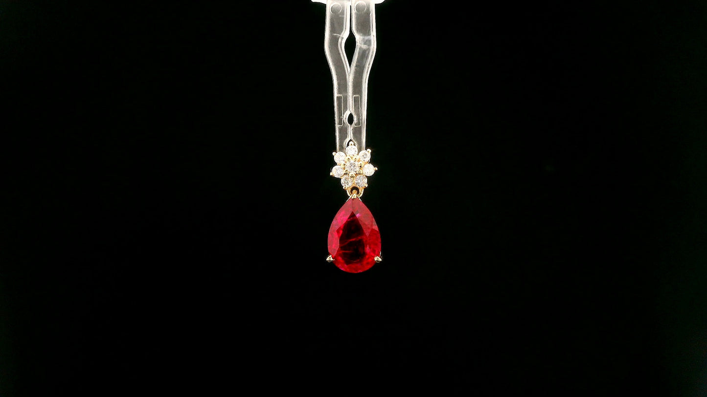 2.04 Ct Pear Lab Grown Ruby 14K Gold Pendant