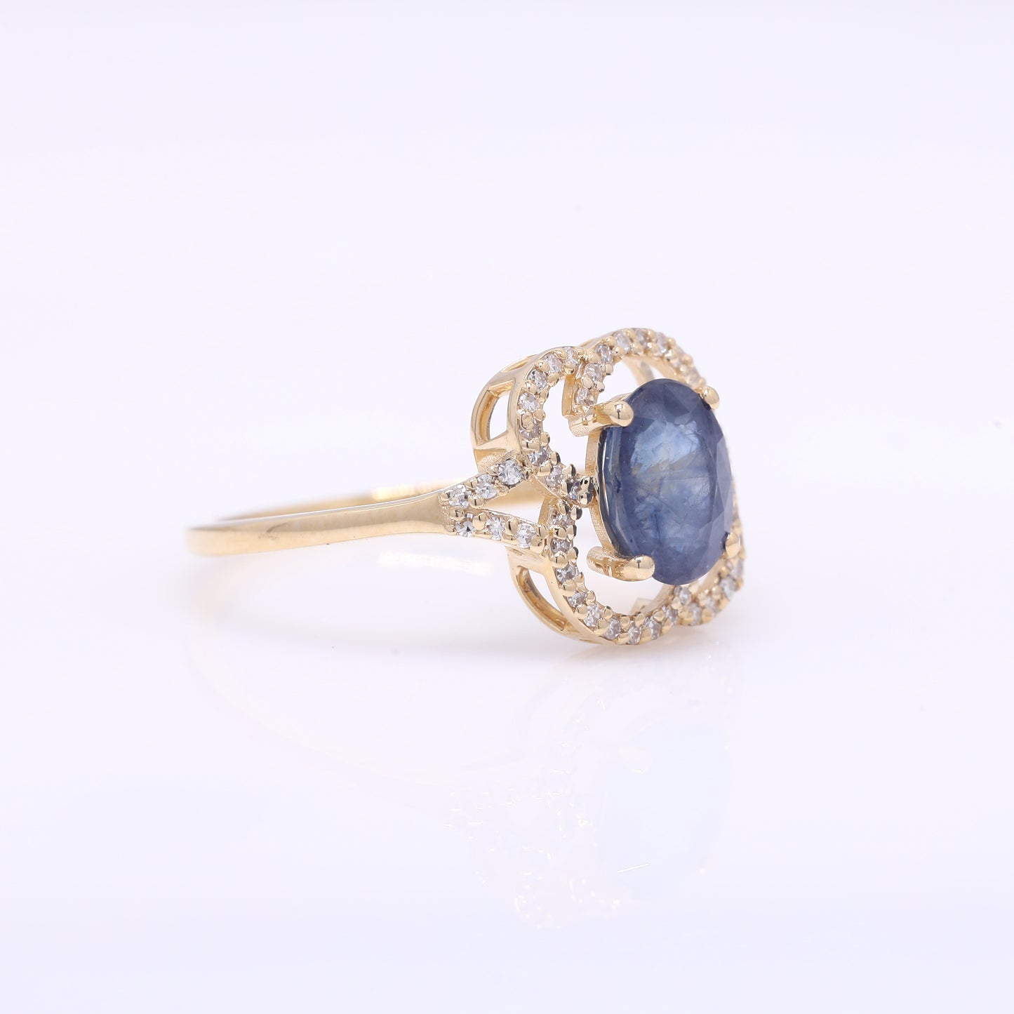1.72 Ct Oval Mixed Cut Natural Sapphire 14K Gold Ring
