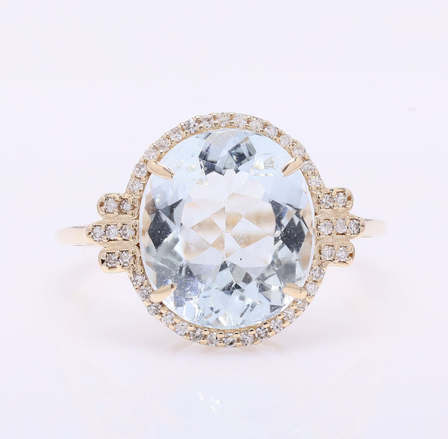 4.29 Ct Oval Mixed Cut Natural Aquamarine 14K Gold Ring