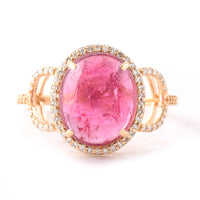 4.94 Ct Oval Cabochon Cut Natural Tourmaline 14K Gold Ring