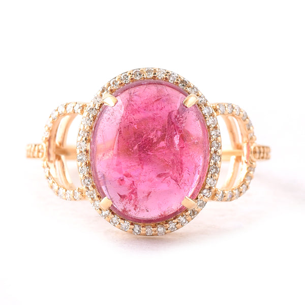 4.94 Ct Oval Cabochon Cut Natural Tourmaline 14K Gold Ring