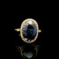 3.77 Ct Oval Mixed Cut Lab Grown Sapphire 14K Gold Ring