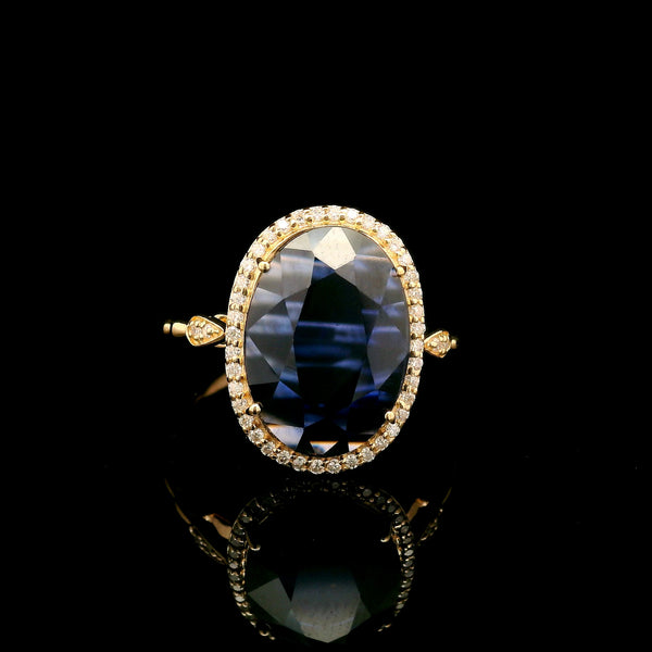 3.77 Ct Oval Mixed Cut Lab Grown Sapphire 14K Gold Ring