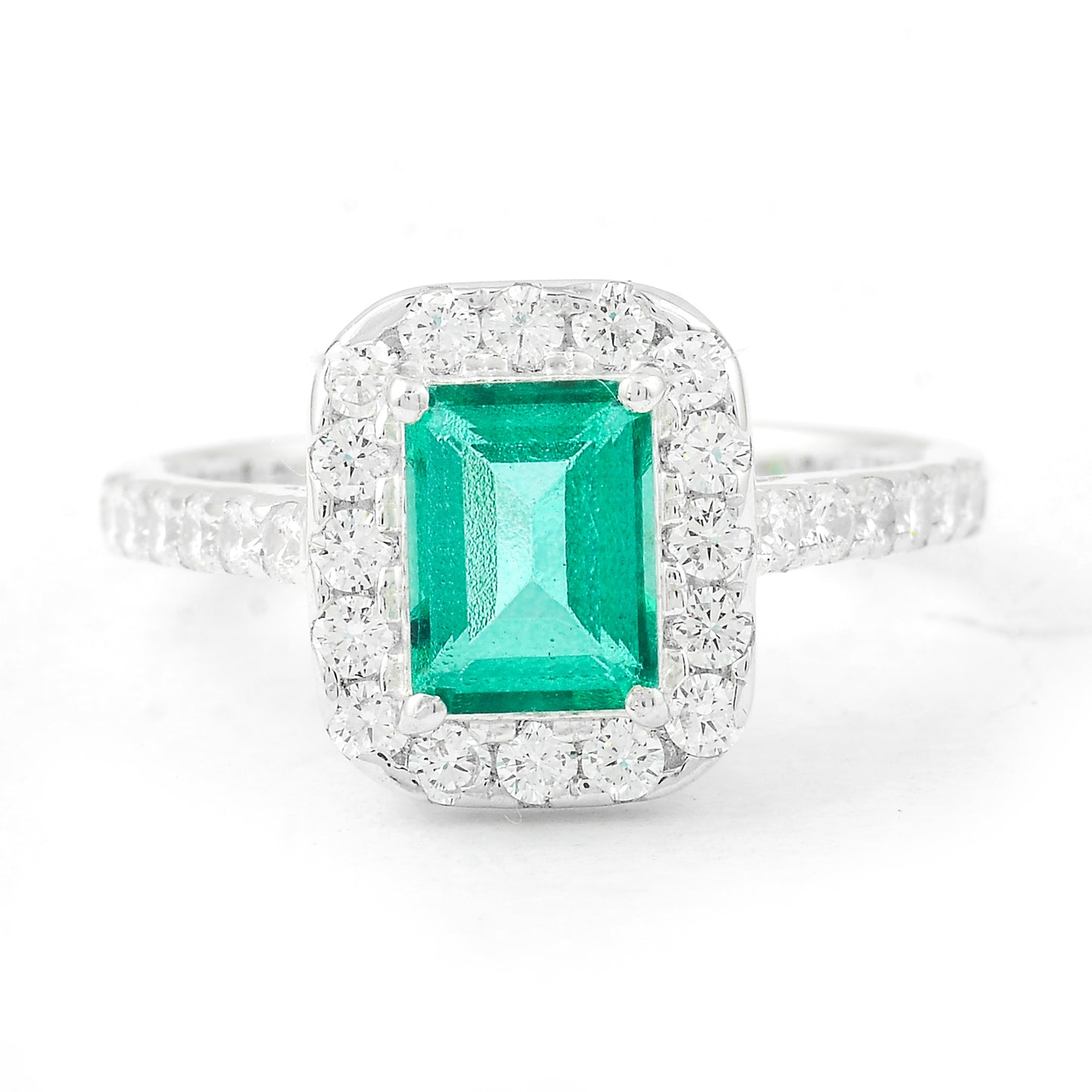 3.62 Ct Octagon Green Topaz, Cubic Zirconia, 925 Sterling Silver Ring