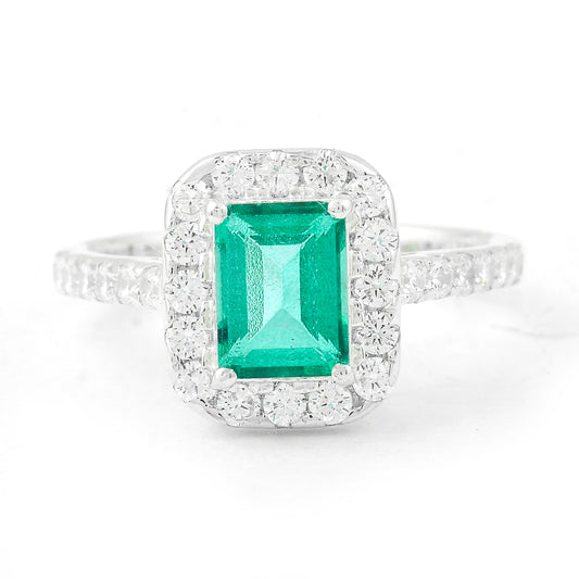 3.62 Ct Octagon Green Topaz, Cubic Zirconia, 925 Sterling Silver Ring