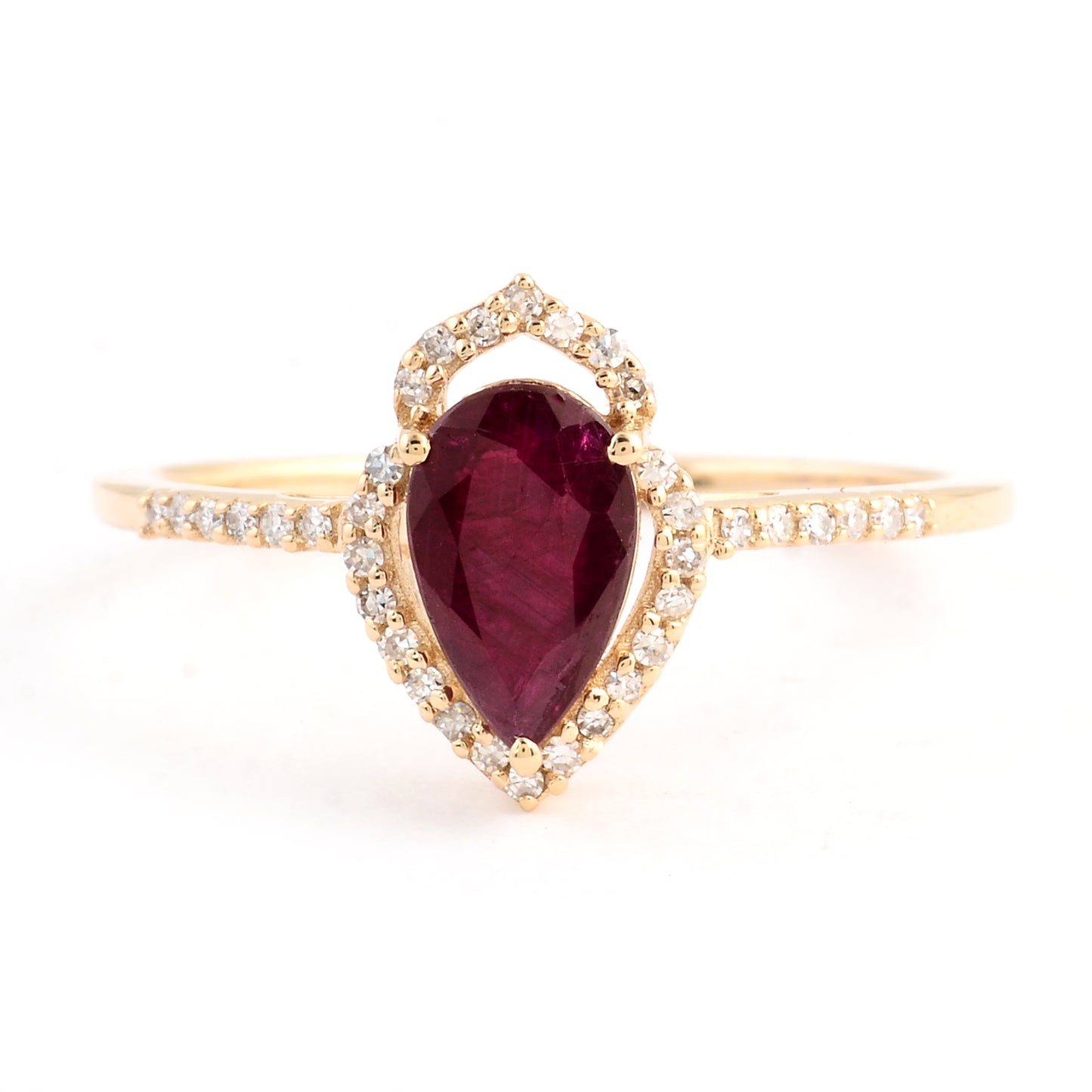 1.01 Ct Pear Mixed Cut Natural Corundum Ruby 14K Gold Ring