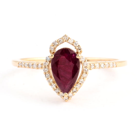 1.01 Ct Pear Mixed Cut Natural Corundum Ruby 14K Gold Ring