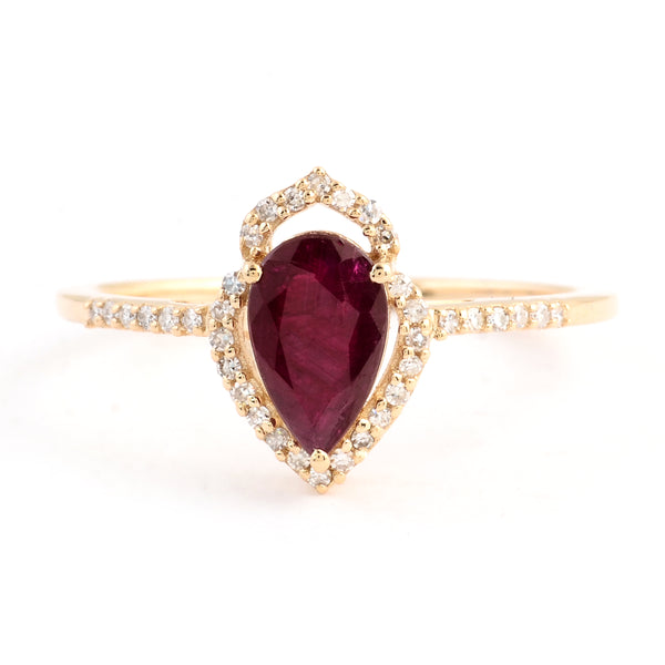 1.01 Ct Pear Mixed Cut Natural Corundum Ruby 14K Gold Ring