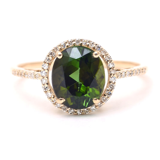 2.38 Ct Oval Mixed Cut Natural Tourmaline 14K Gold Ring