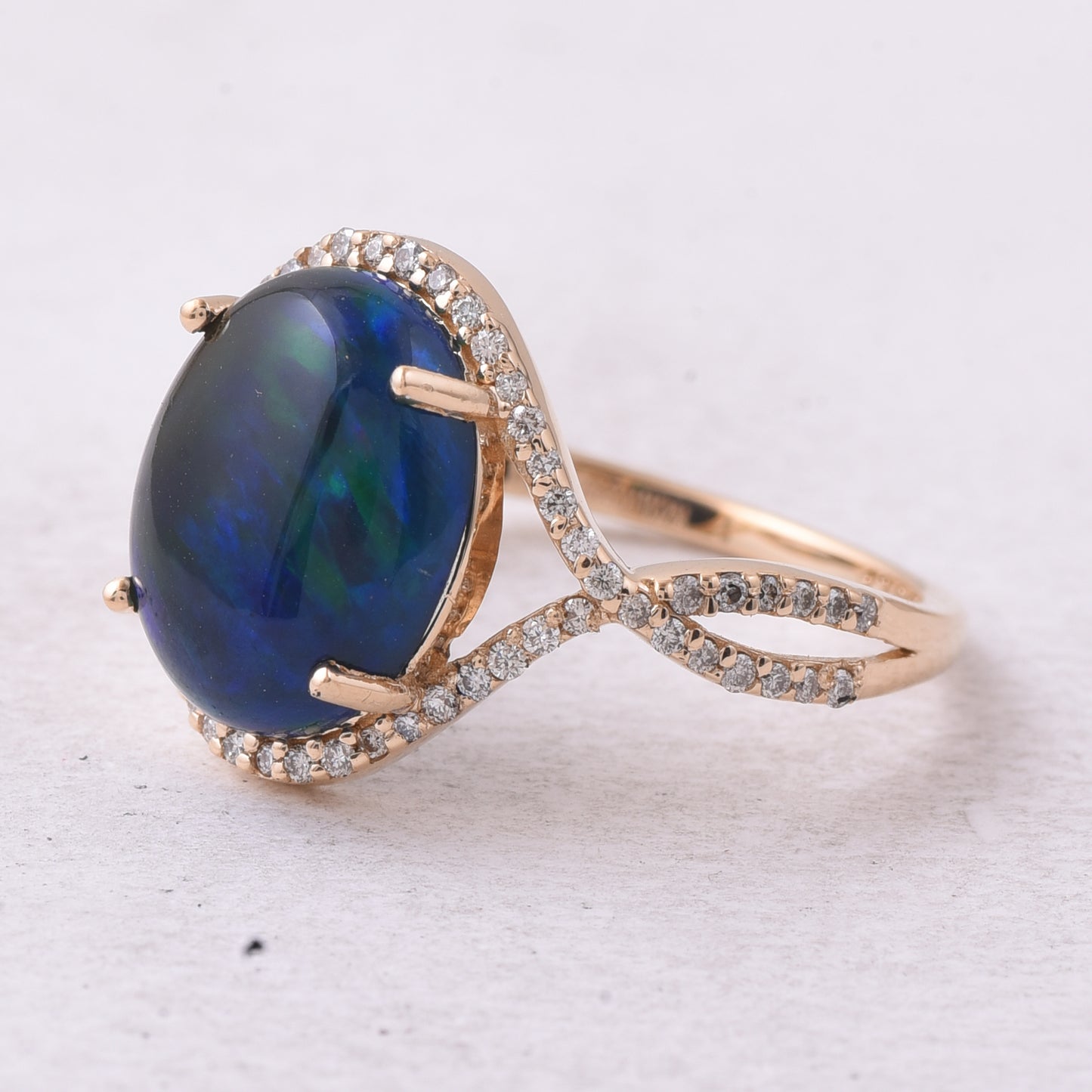 2.81 Ct Oval Cabochon Cut Natural Black Opal 14K Gold Ring