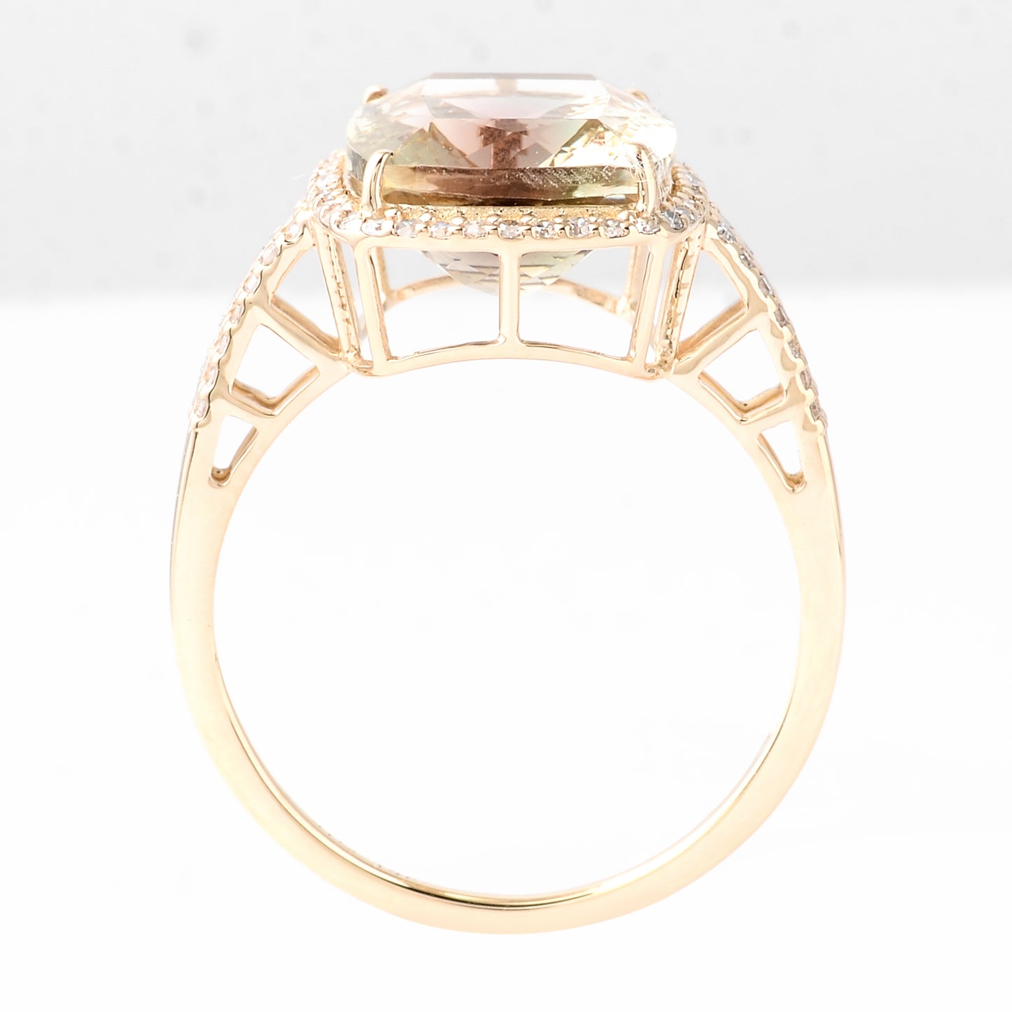 4.72 Ct Rectangular Cushion Mixed Cut Natural Plagioclase Feldspar Sunstone 14K Gold Ring