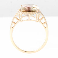 4.72 Ct Rectangular Cushion Mixed Cut Natural Plagioclase Feldspar Sunstone 14K Gold Ring