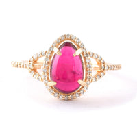 2.35 Ct Pear Cabochon Natural Rubellite 14K Gold Ring