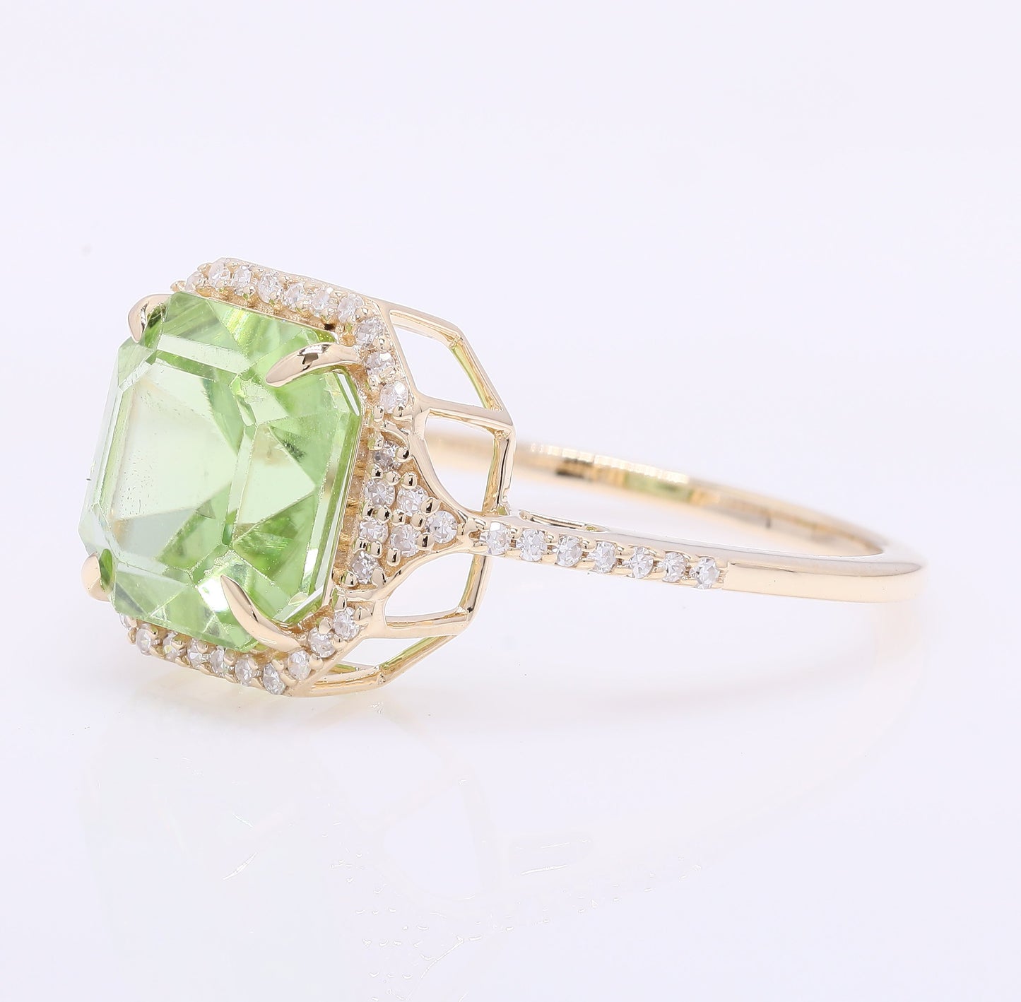3.96 Ct Octagon Step Cut Natural Peridot 14K Gold Ring