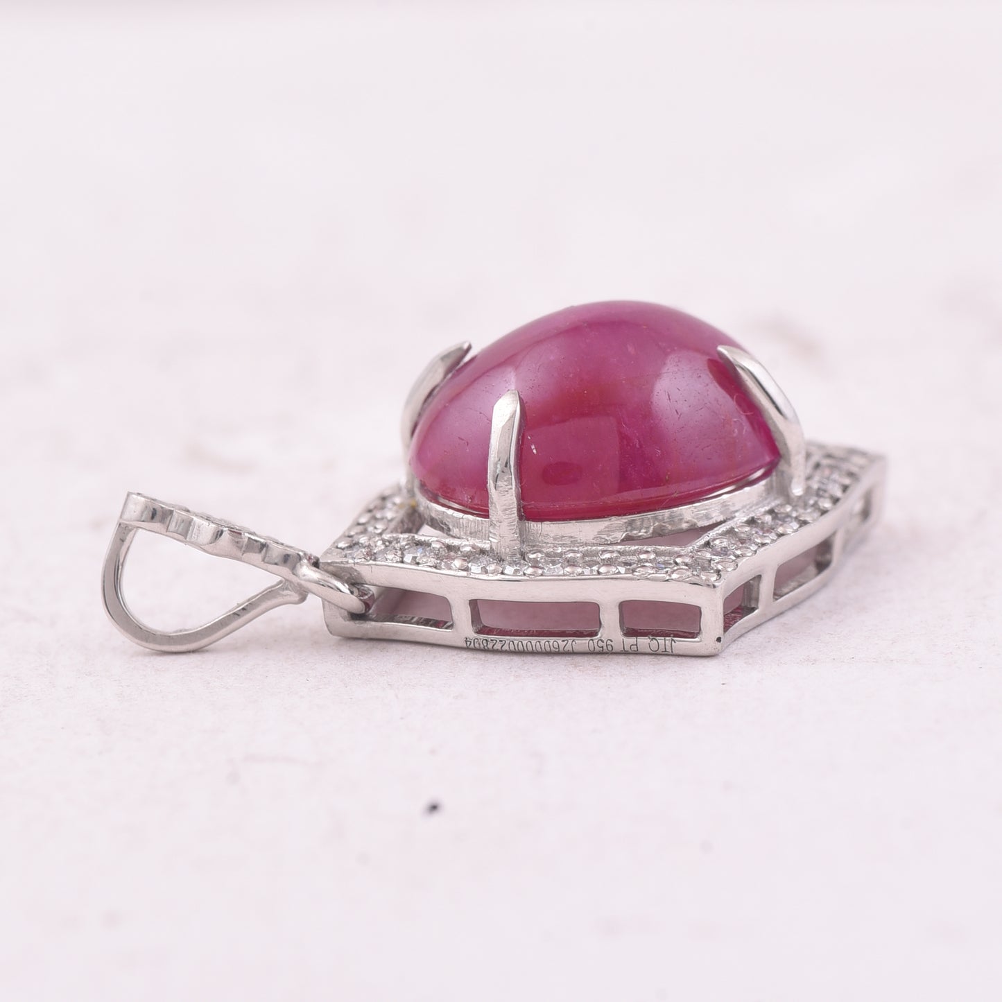 5.37 Ct Oval Cabochon Cut Natural Ruby 950 Platinum Pendant