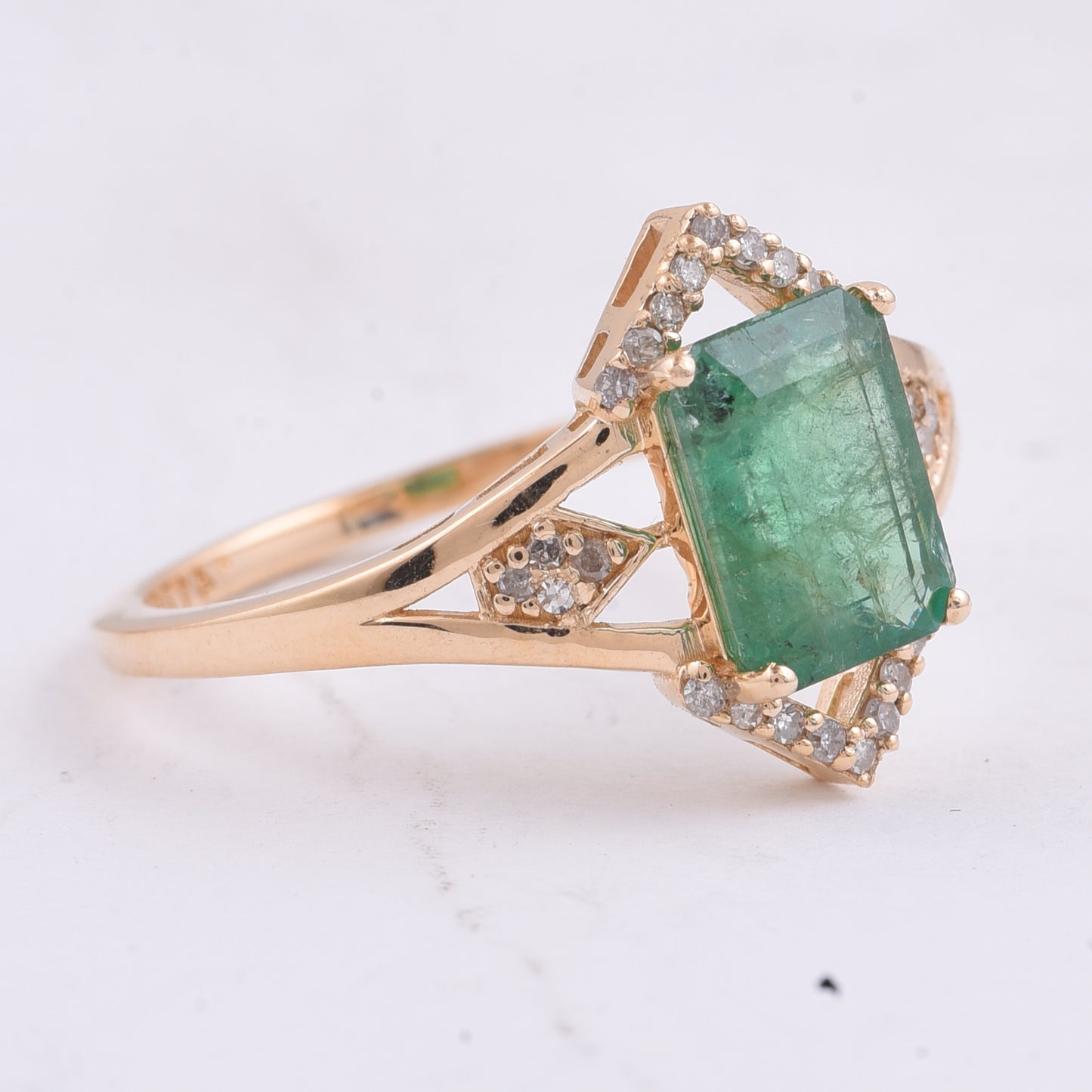 1.64 Ct Octagon Step Cut Natural Emerald 14K Gold Ring