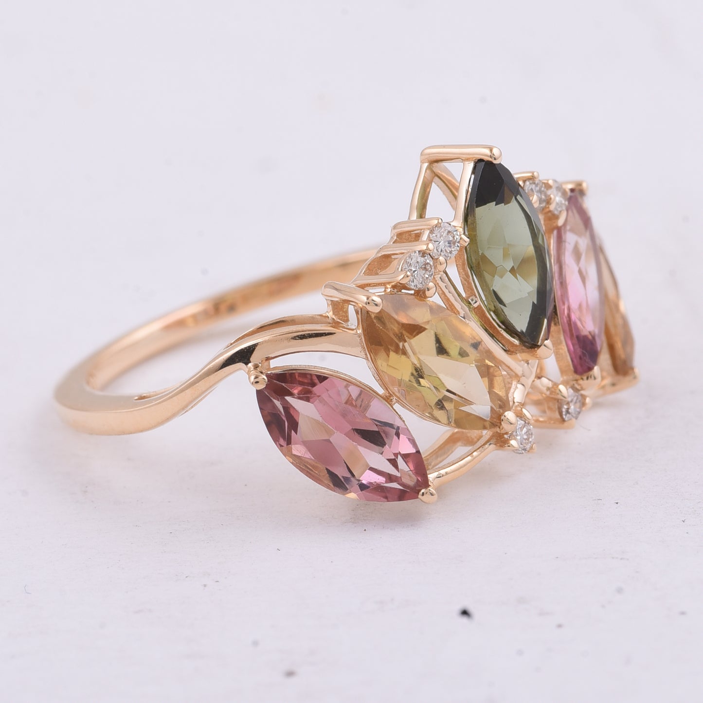 2.70 Ct Marquise Natural Multi-Coloured Tourmaline 14K Gold Ring