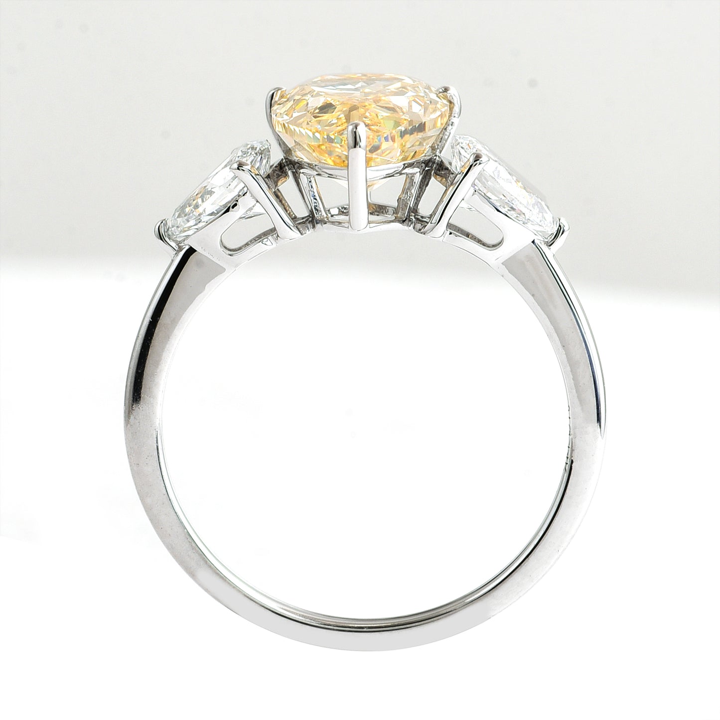3.73 Ct Pear Modified Brilliant Yellow Lab Grown Diamond 14K Gold Ring