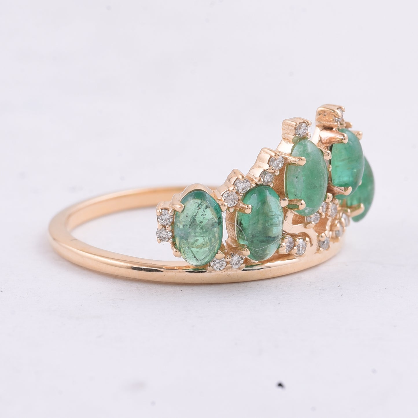 1.46 Ct Oval Cabochon Cut Natural Emerald 14K Gold Ring