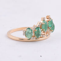 1.46 Ct Oval Cabochon Cut Natural Emerald 14K Gold Ring