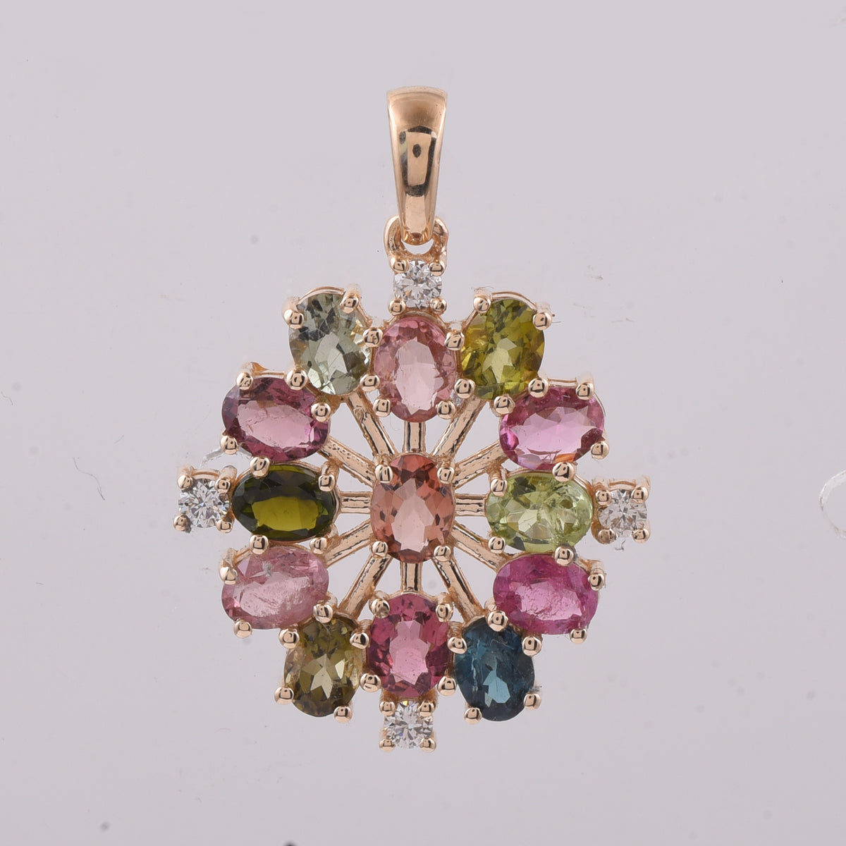 1.98 Ct Oval Natural Multi-Coloured Tourmaline 14K Gold Pendant