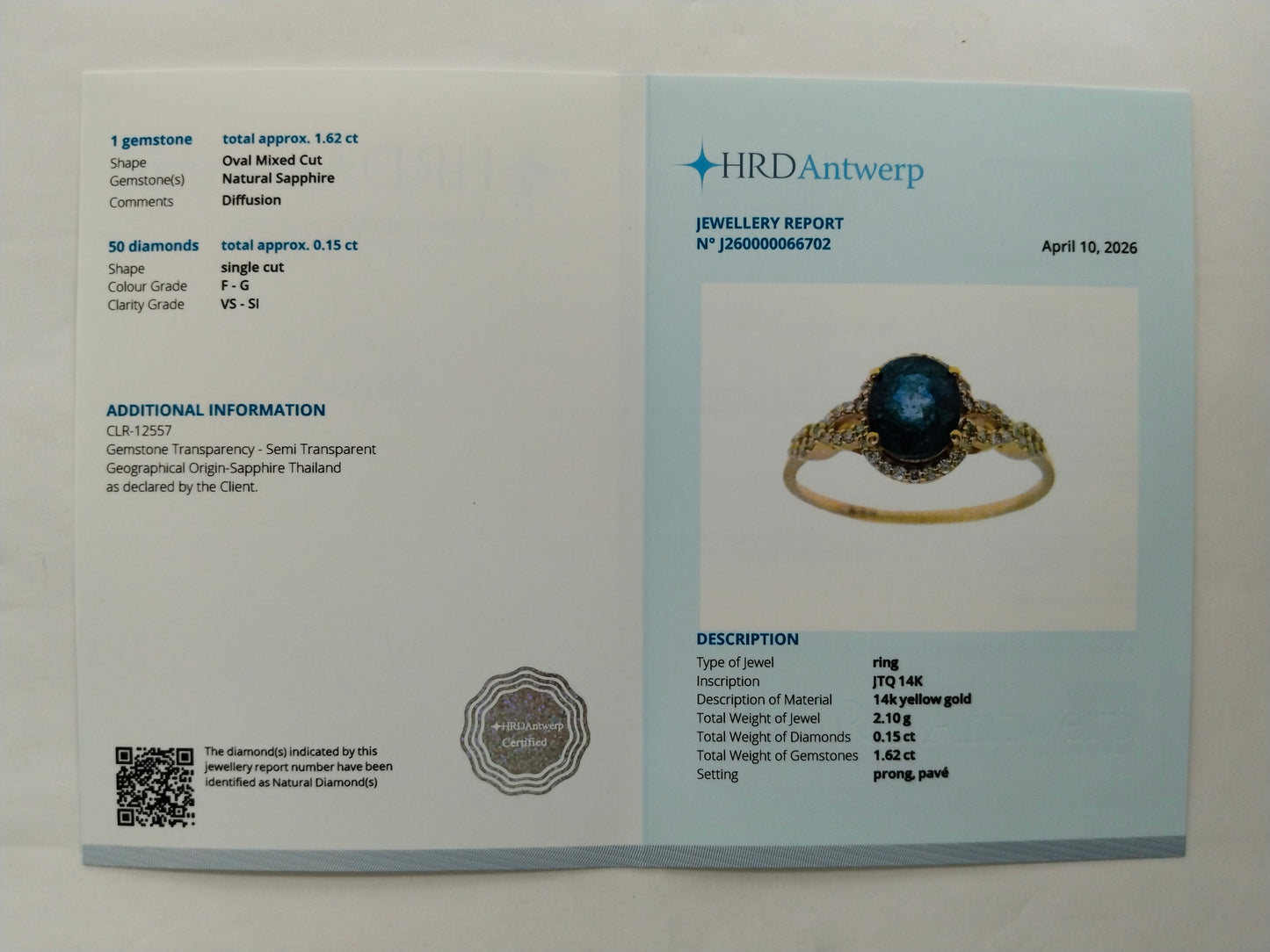 1.77 Ct Oval Mixed Cut Natural Sapphire 14K Gold Ring